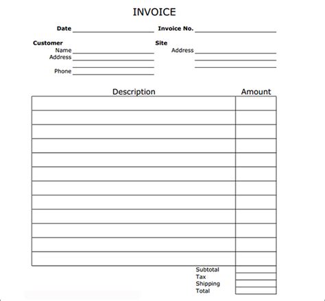 Blank Invoice Excel Templates Free Printable
