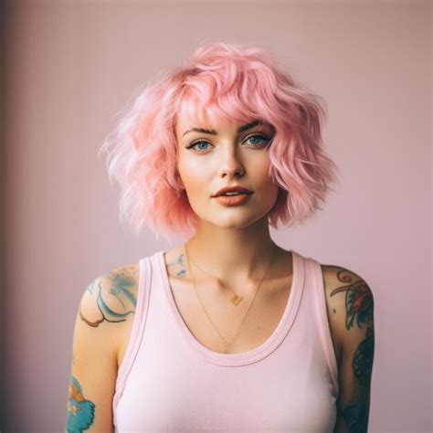 Premium Ai Image A Woman With Pink Hair And Tattoos