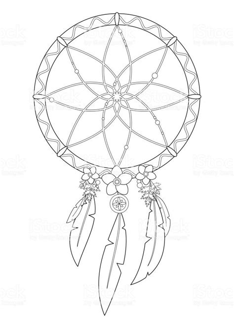 Outline Vector Illustration Of Boho Dreamcatcher Isolated On White