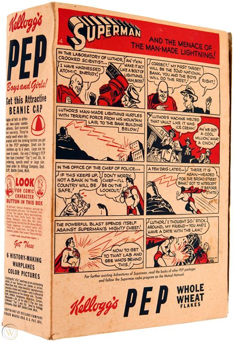 Kelloggs Pep Cereal Box Featuring Superman And Pep Pins 2147645945