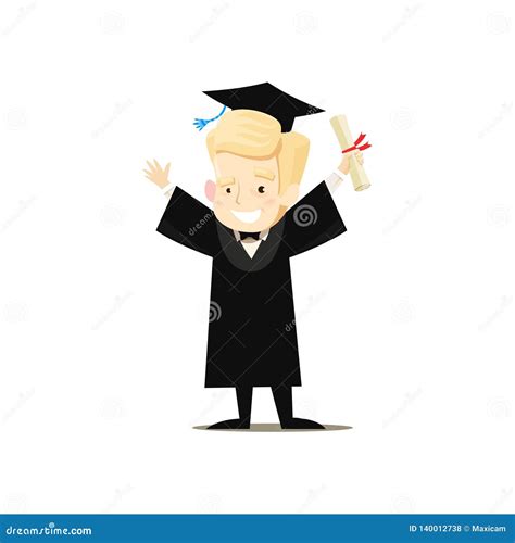 Happy Graduate Holds Diploma In His Hand Holding His Hands Up Vector