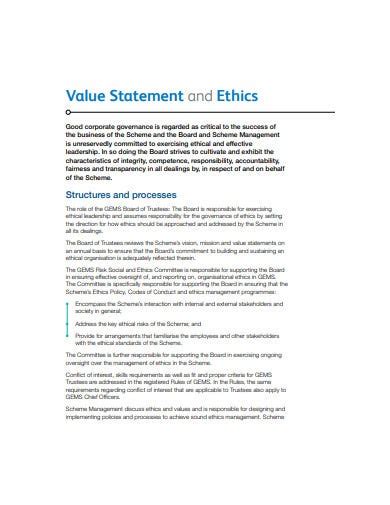 11 Value Statement Templates In Pdf Doc