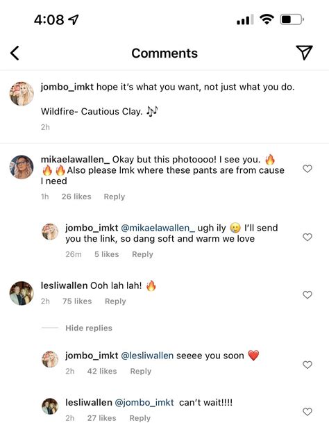 Lesli and Mikaela commenting on KT’s pic today : r/Morgan_Wallen