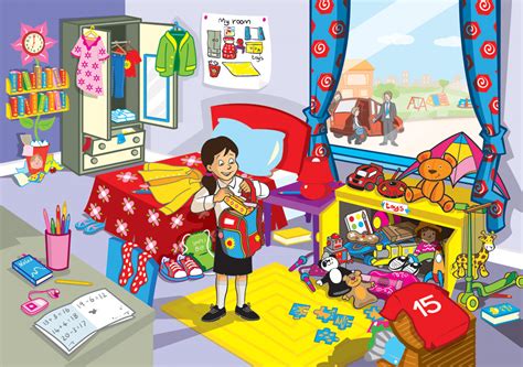 Illustration of a room that badly nedds cleaning. My-Room-and-Things-Vector-Illustration