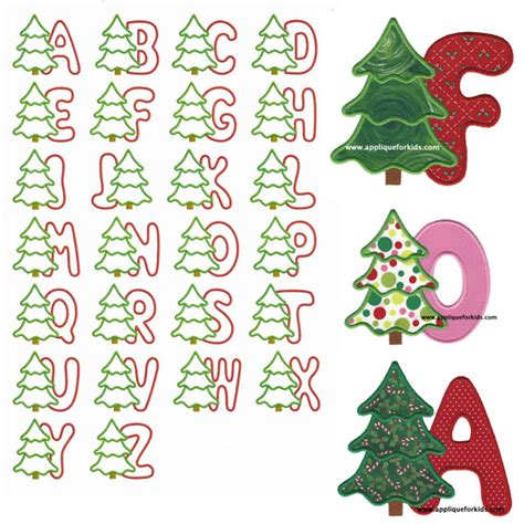 Merry christmas letter, rotary, xmas tree shape, festival decor size: Christmas Tree Alphabet Letters Applique Design