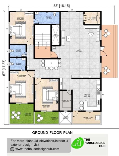 3bhk Duplex House Floor Plan Floorplansclick