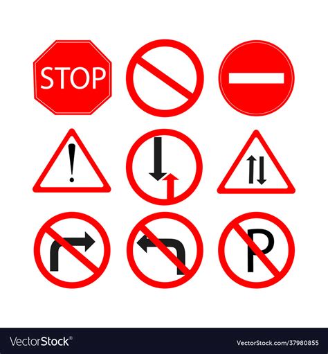 Set Road Signs Red Colour Image Royalty Free Vector Image
