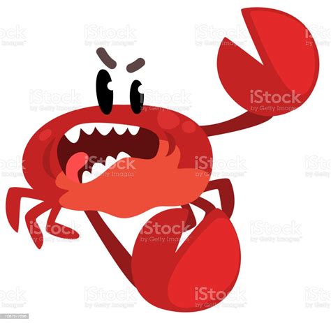 Angry Crab Character Cute Sea Creature With Funny Face Vector