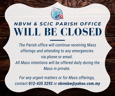 Parish Office Will Be Closed Church Of The Nativity Of The Blessed