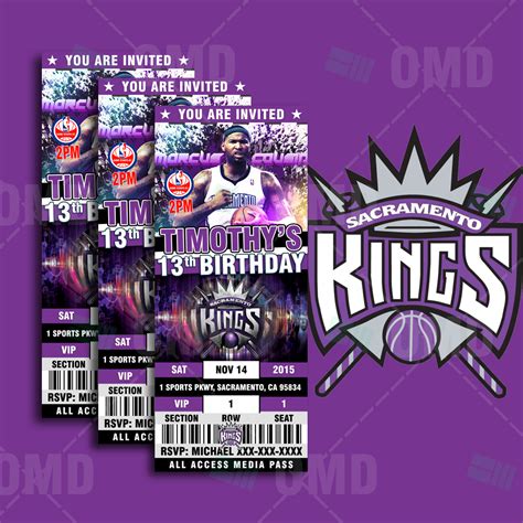Sacramento Kings Sports Ticket Style Party Invites Sports Invites