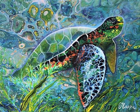 Turtle By Tanya Harr Ebru Art Painting Abstract Painting