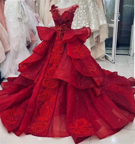 Gorgeous Red Princess Wedding Dress Made To Order Perfect Etsy