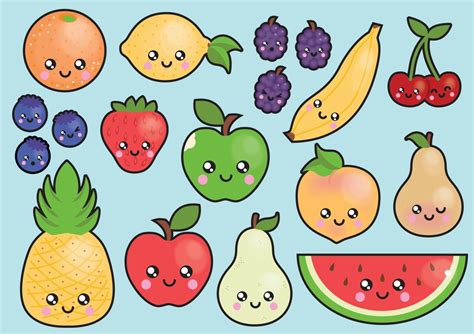 Premium Vector Clipart Kawaii Fruit Clipart Kawaii Clip Art Set