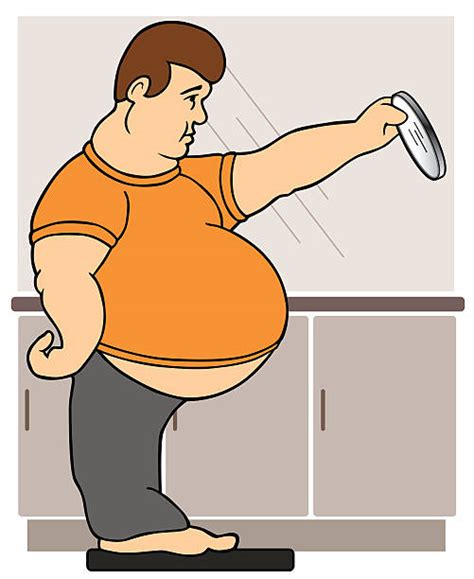Fat Man Standing Weight Scale Cartoons Illustrations Royalty Free