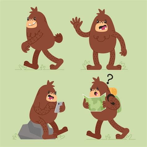 Collection De Personnages De Dessin Animé Bigfoot Sasquatch Vecteur