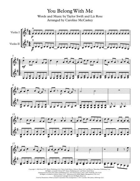You Belong With Me Violin Duet By Taylor Swift Digital Sheet Music