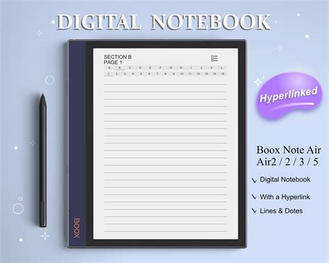 Boox Note Air Templates Digital Notebook Hyperlinked Pdf Etsy