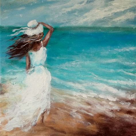 Ocean Art Girl On The Beach Painting Summer Seascape Art Etsy Beach