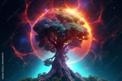 Yggdrasil World Tree In A Galactic Nebula Generative Ai Stock