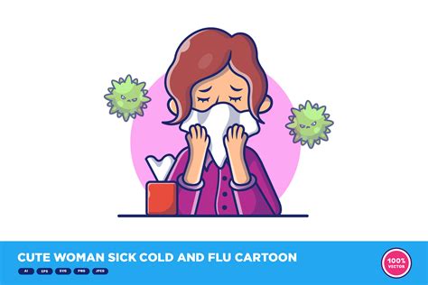 Cute Woman Sick Cold And Flu Cartoon Grafika Przez Catalyststuff