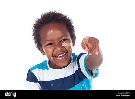 Cute Kid Pointing With His Finger Isolated On White Background Stock
