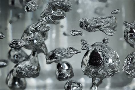 Drops And Bubbles Of Mercury In Water Dangerous Chemical Element The