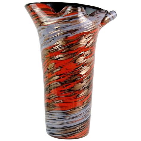 Fratelli Toso Murano Red Blue Copper Aventurine Italian Art Glass Flower Vase For Sale At 1stdibs