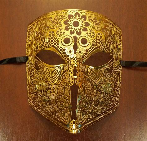 Mens Bauta Mask Gold Luxury Laser Cut Metal Masquerade Masks