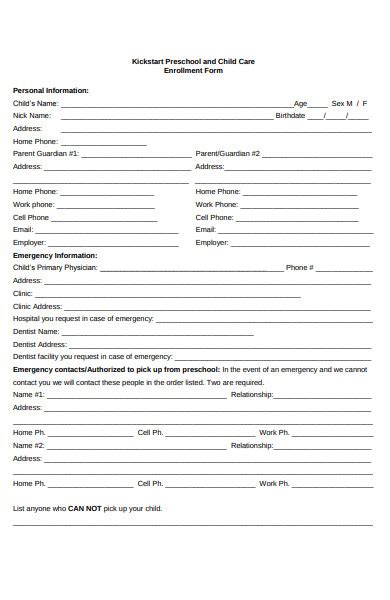 Free 49 Childcare Registration Forms In Pdf Ms Word