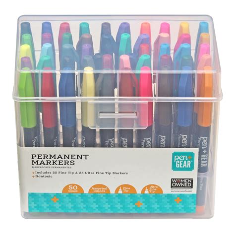 Pengear Permanent Markers Fineultra Fine Assorted Colors 50 Count