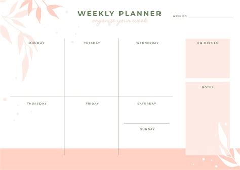 Free Cute Pink Plants Weekly Planner Template To Design