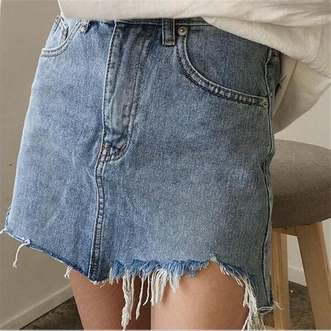 Women Irregular Jeans Pencil Skirt Slim Sexy Mini Botton Denim Skirts 2019 New Fashion Spring