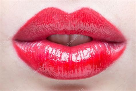 Lábios Sexy Detalhe Vermelho Da Composição Do Bordo Da Beleza Fotos