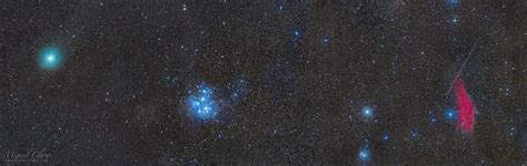 Celestial Encounter Between Comet 46pwirtanen Pleiades California
