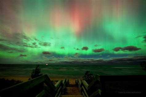 Aurora Borealis Seen From Headlands Park Mackinaw City Michigan