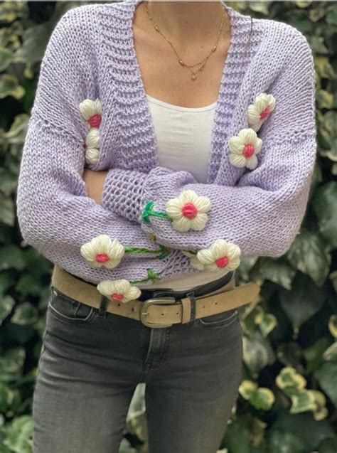 Floral Handmade Sweater For Women Bloom Warm Soft Cardigan Etsy