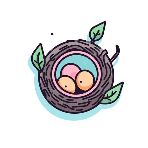 Baby Birds Nest With Colorful Eggs In Simple Style Vector Nest Lineal