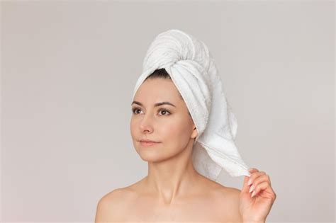 Premium Photo Pretty Naked Woman With Towel Wrapped Around Her Head