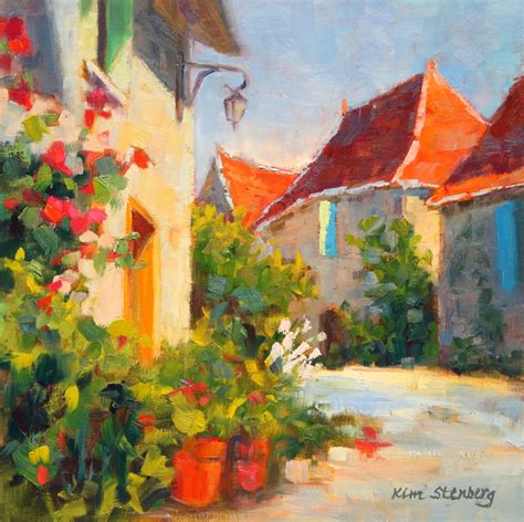 Oil on canvas, within a painted oval, 92.1 x 72.4 cm. Kim Stenberg's Painting Journal: "French Village" (oil on linen; 12" x 12") sold