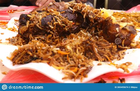 Adeni Zurbian Rice With Chicken Or Meat Aden Yemen Stock Photo