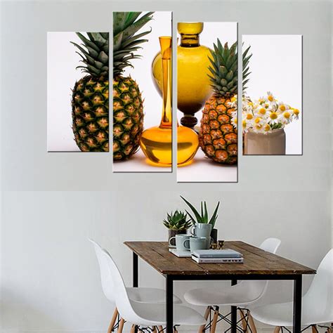 4 Pieces Pineapple And Wine Modern Wall Art Canvas Print Painting Wall