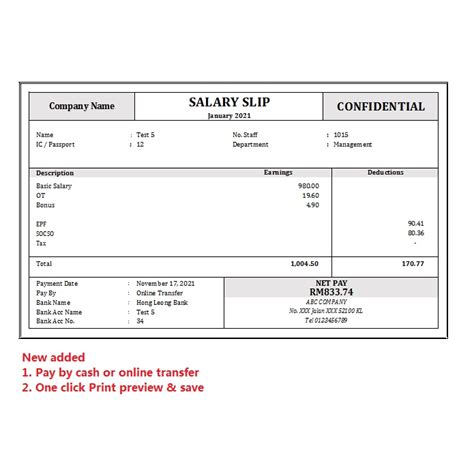 Template Slip Gaji Payslip Auto Calculation Full Edition Excel Not