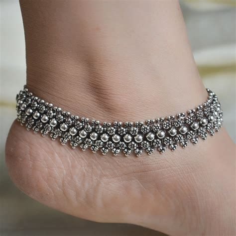 Four Layered Silver Anklet Flower Layered Silver Anklet Anklets