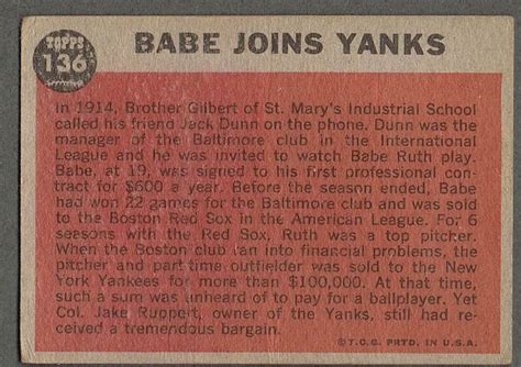 1962 Topps Baseball 136 Babe Ruth Special 2babe Joins Yanks Ebay