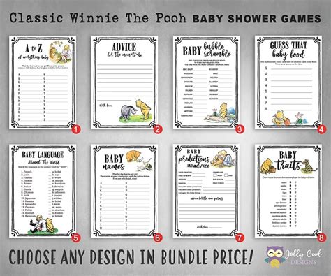 Classic Winnie The Pooh Baby Shower Games Bundle Set Baby Shower
