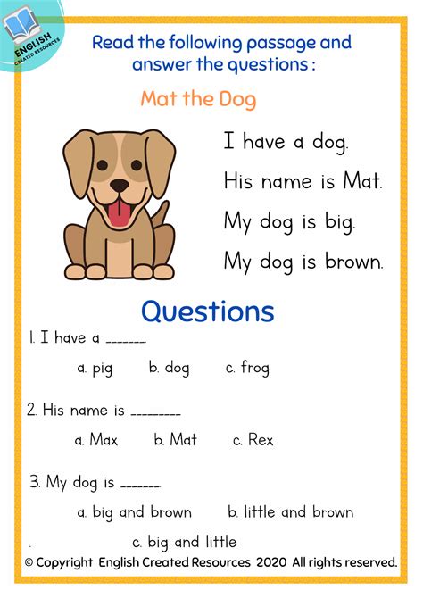 Kindergarten Reading Comprehension Part 1 English Created Resources