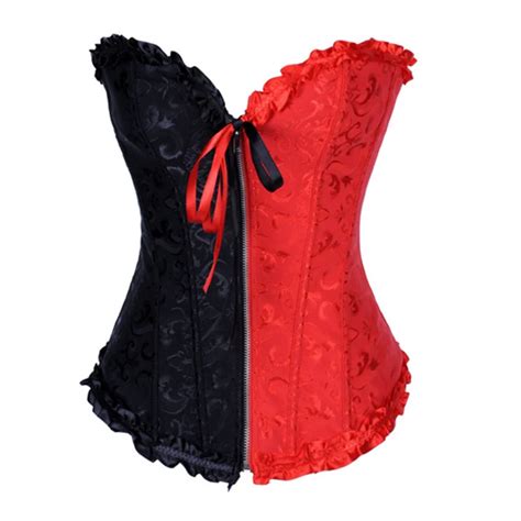 Women Lace Corsets Plus S 6xl Black Red Embroidery Corselet Zipper