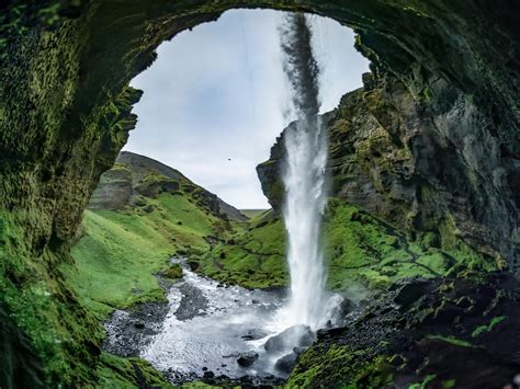 Behind A Waterfall Near Seljalandsfoss In Iceland 7000x5250 Oc