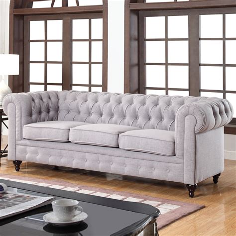 Madison Home Usa Classic Tufted Linen Fabric Chesterfield Sofa