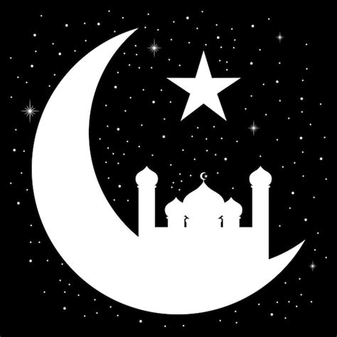 Premium Vector Crescent Moon With Mosque Silhouette